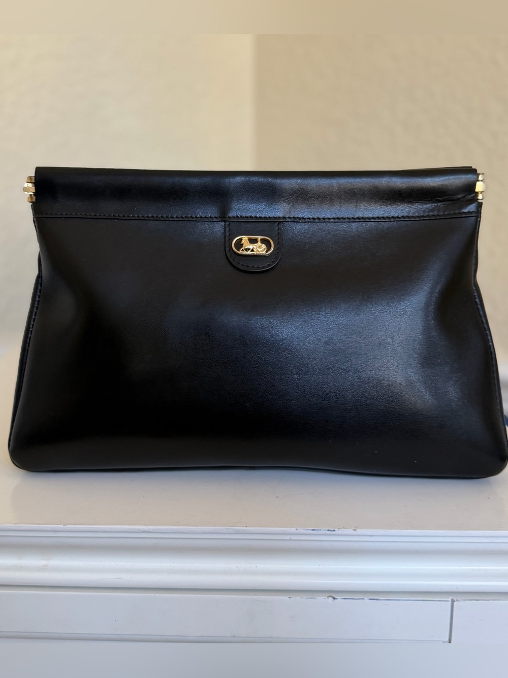 Celine black Lambskin leather clutch framed closure clutch sulky era emblem